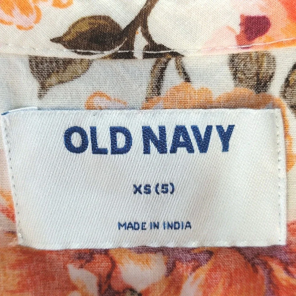 Old Navy Girls Floral Peplum Dress XS 5‎ Ivory Peach Button Front Cottagecore